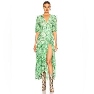 GANNI printed mesh wrap dress Island green NWT